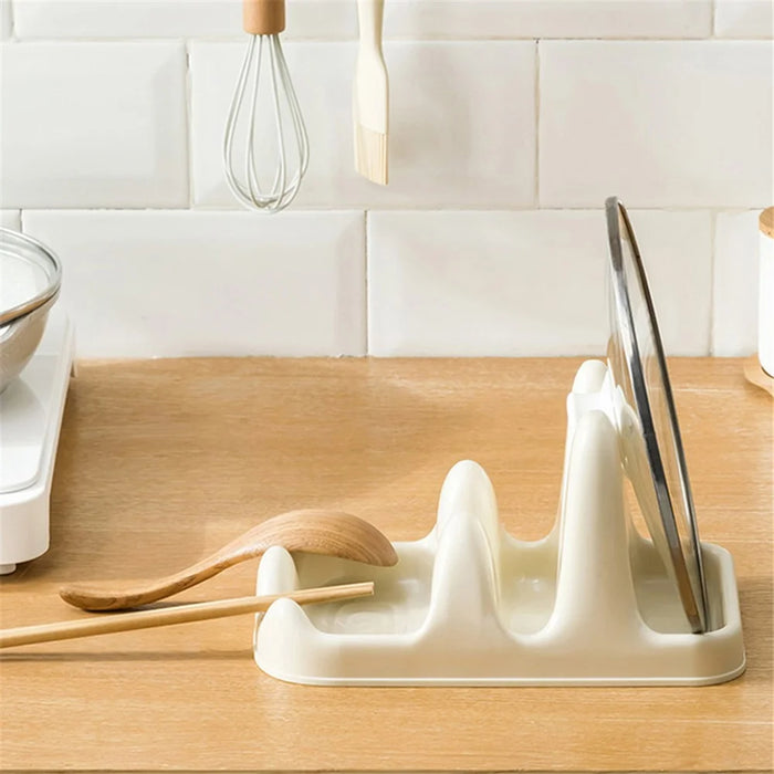 Dual Layer Pot Lid Holder Stand Cooking Spoon Rest Kitchen Utensils Rest Rack - White - 4