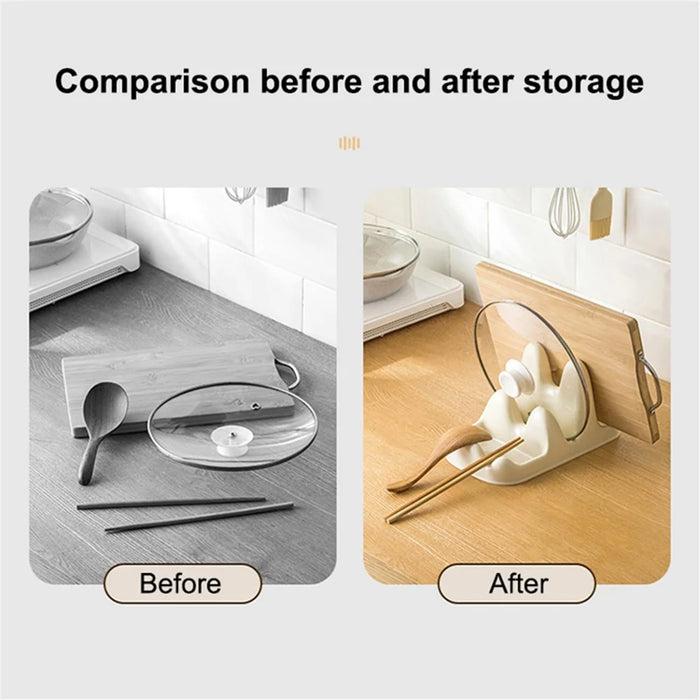 Dual Layer Pot Lid Holder Stand Cooking Spoon Rest Kitchen Utensils Rest Rack - White - 6