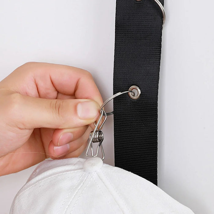 8-Clips Closet Hanging Cap Keeper Cloth+Metal Hat Holder Storage Rack Organizer - 5