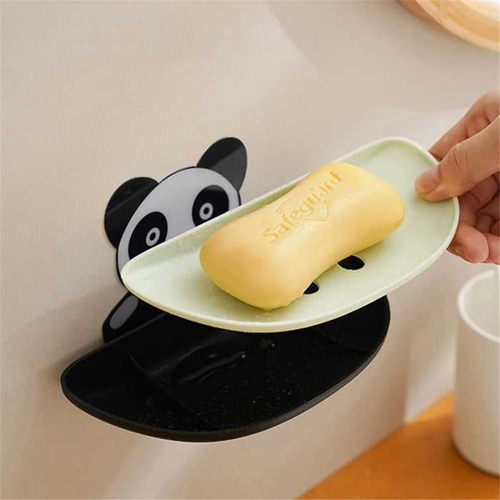 Panda Design Wall Mounted Adhesive Soap Holder Draining Soap Dish Rack - Green - 5