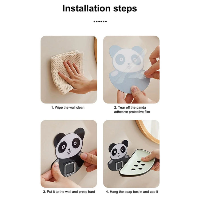 Panda Design Wall Mounted Adhesive Soap Holder Draining Soap Dish Rack - Green - 7