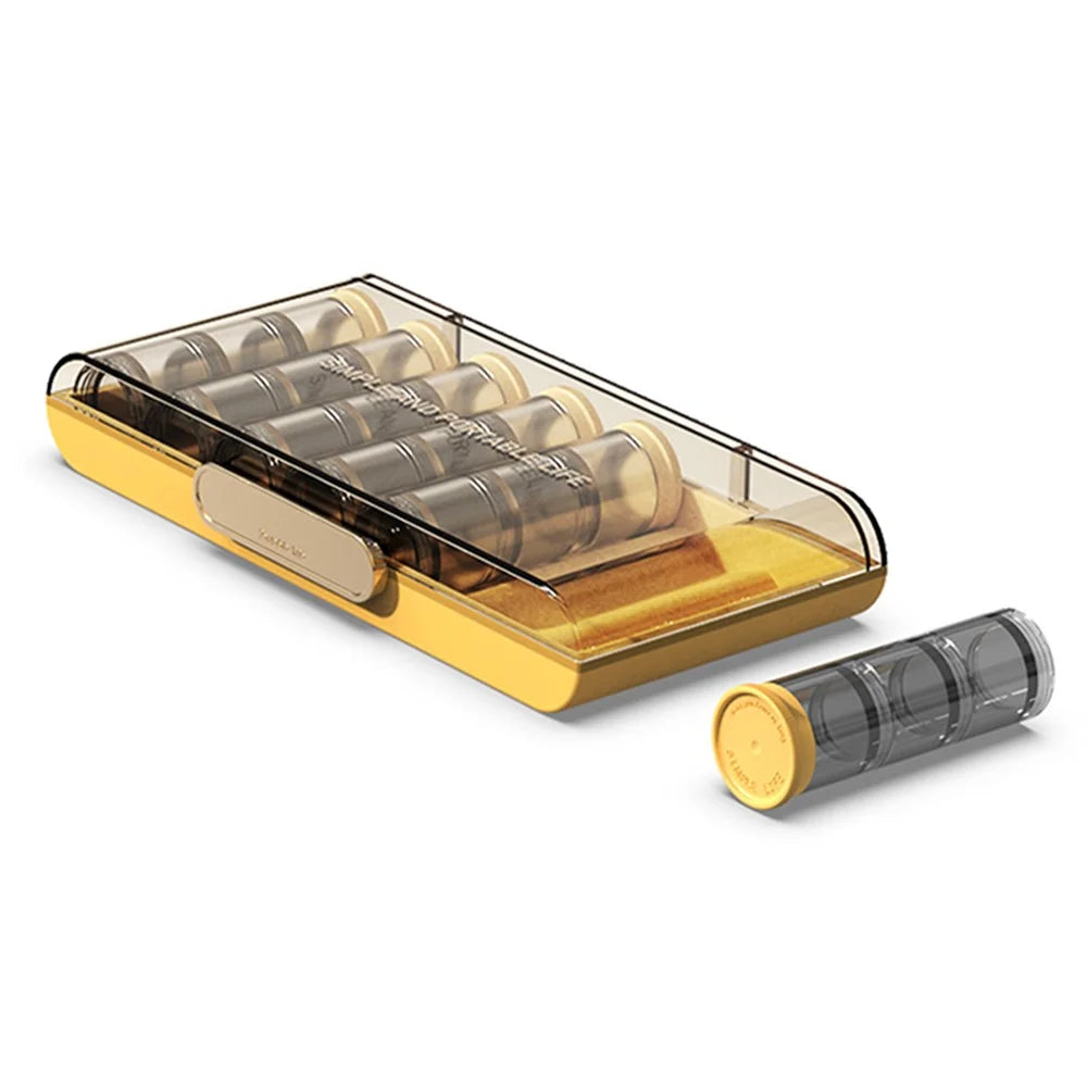 MTAM MZ-J012 Weekly Pill Box 21 Grids Medicine Dispenser Portable Tablets Organizer Storage Container (No FDA Certified, BPA-free) - Orange Yellow - 1