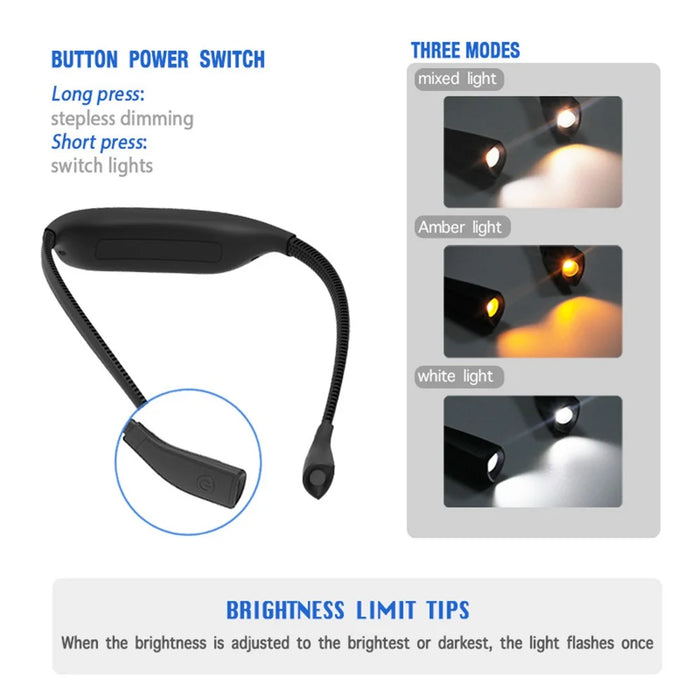 ST-8038 Flexible Hose Neck Hanging Lamp Students Eye Protection LED Reading Light - Black - 3