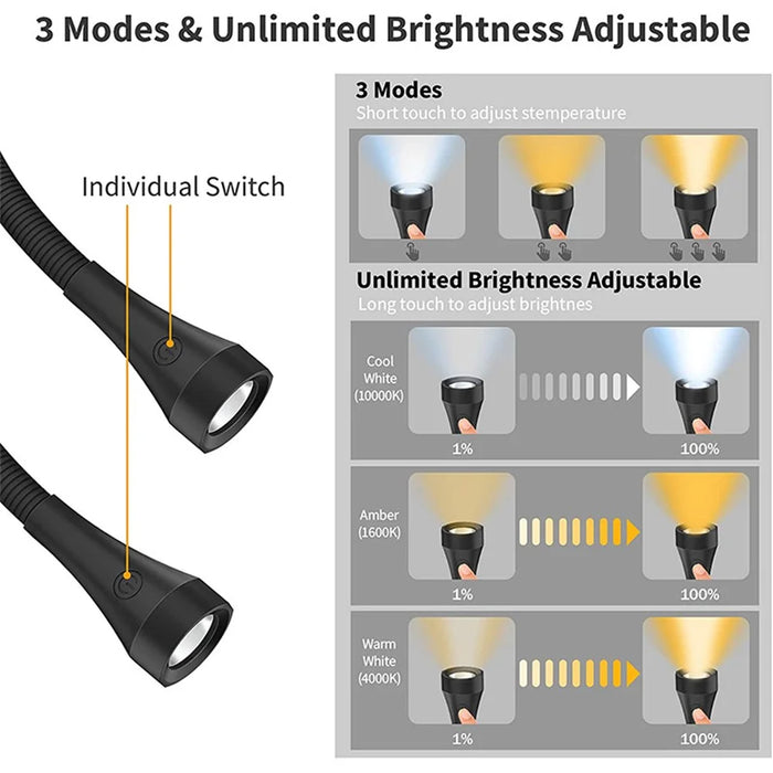 ST-8033 Dimmable LED Neck Reading Light Hands-free Neck Hanging Book Lamp - Black - 2
