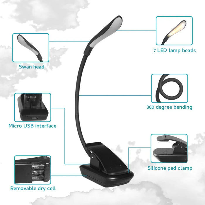 ST-8032D Battery Powered Clip-on LED Light 3 Color Temperature Stepless Dimming Reading Lamp - 2
