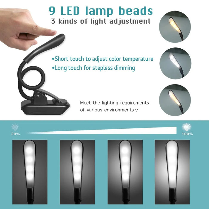 ST-8032D Battery Powered Clip-on LED Light 3 Color Temperature Stepless Dimming Reading Lamp - 3