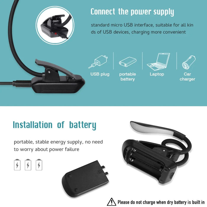 ST-8032D Battery Powered Clip-on LED Light 3 Color Temperature Stepless Dimming Reading Lamp - 4