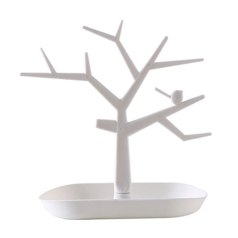 TZ Home Dresser Jewelry Necklace Organizer Stand Bracelet Holder Tree Earring Display Tower Plastic Storage Rack - White - 1