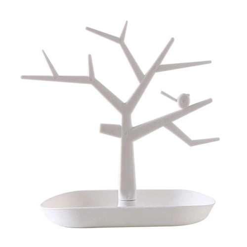 TZ Home Dresser Jewelry Necklace Organizer Stand Bracelet Holder Tree Earring Display Tower Plastic Storage Rack - White - 1