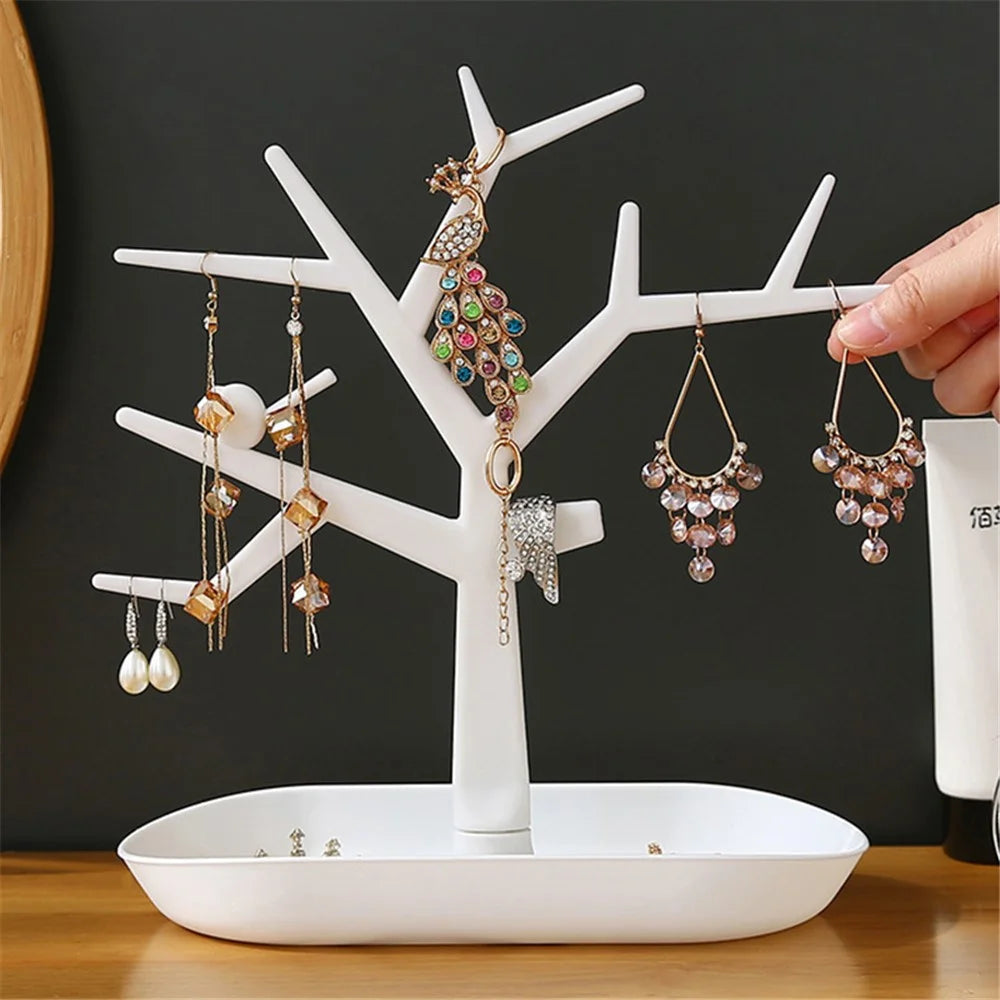 TZ Home Dresser Jewelry Necklace Organizer Stand Bracelet Holder Tree Earring Display Tower Plastic Storage Rack - White - 2