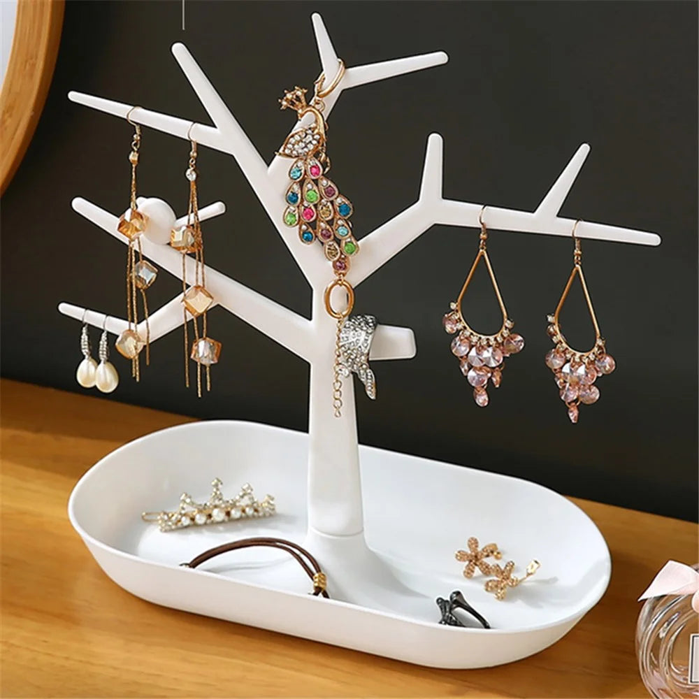 TZ Home Dresser Jewelry Necklace Organizer Stand Bracelet Holder Tree Earring Display Tower Plastic Storage Rack - White - 3