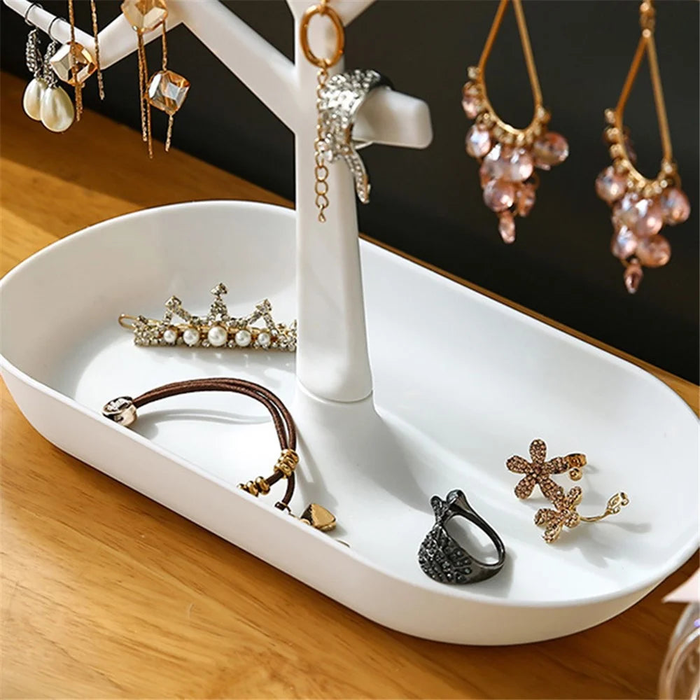TZ Home Dresser Jewelry Necklace Organizer Stand Bracelet Holder Tree Earring Display Tower Plastic Storage Rack - White - 4
