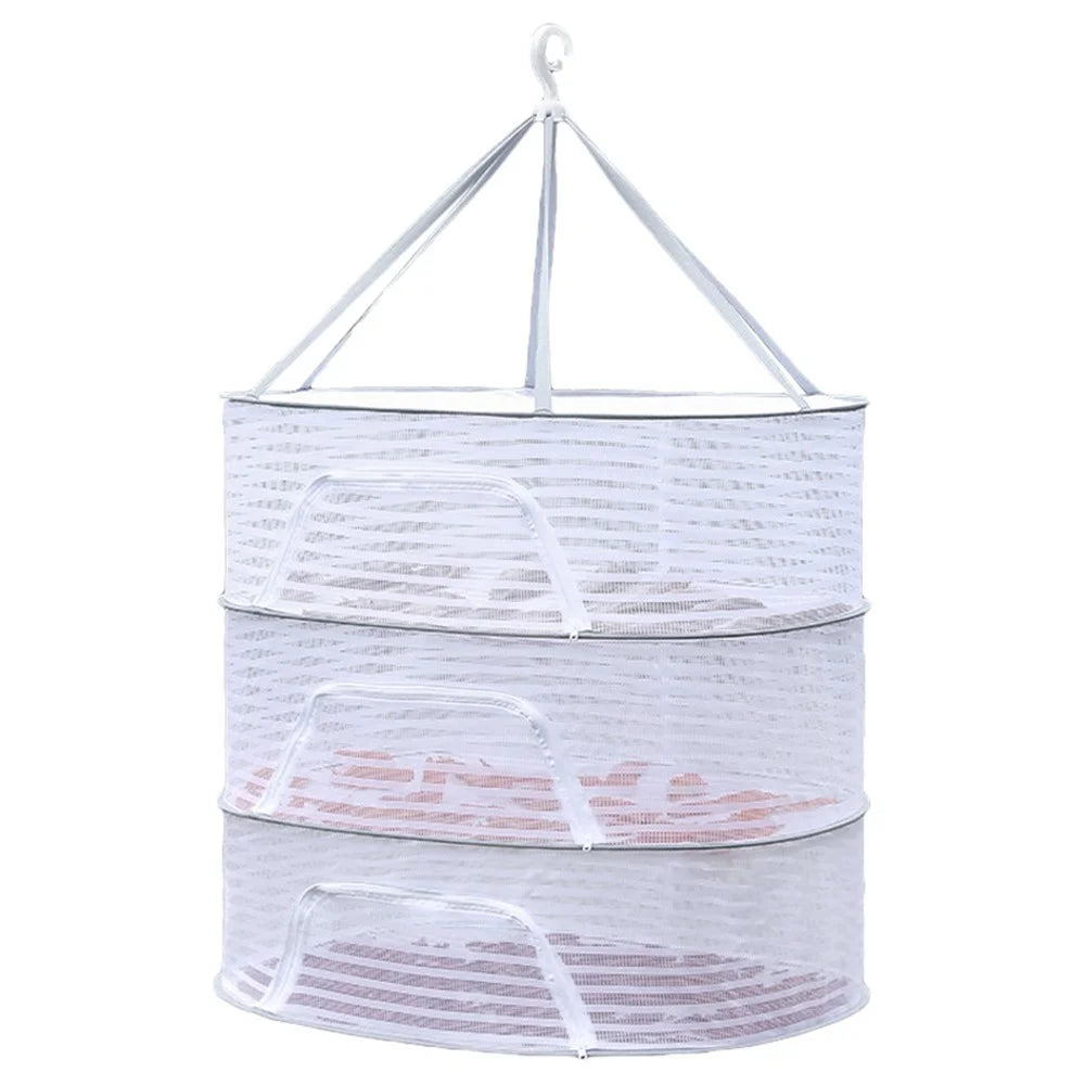 50x70CM 3 Layers Polyester + Steel Wire Hanging Mesh Net Dryer Foldable Food Clothes Drying Storage Pouch - 1