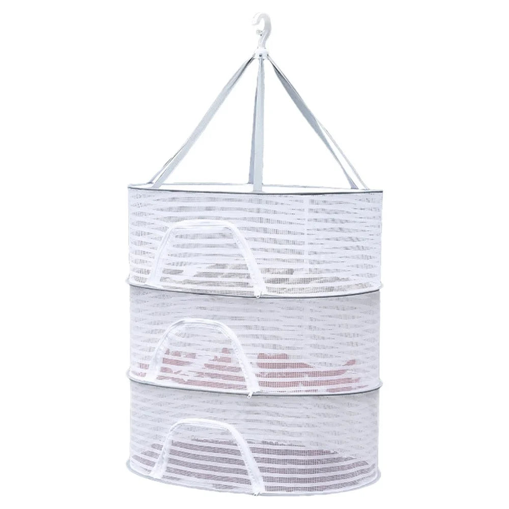 40x60CM Drying Rack 3 Layers Hanging Mesh Polyester + Steel Wire Net for Seafoods, Fruits, Clothes - 1