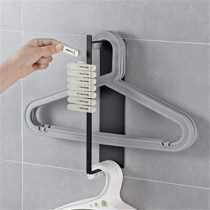 Wall-Mounted Metal Storage Shelf for Cloth Hanger Towel Adhesive Storage Rack - Black - 2