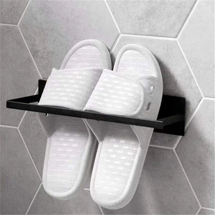 Wall-Mounted Metal Storage Shelf for Cloth Hanger Towel Adhesive Storage Rack - Black - 3