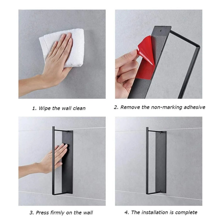 Wall-Mounted Metal Storage Shelf for Cloth Hanger Towel Adhesive Storage Rack - Black - 7