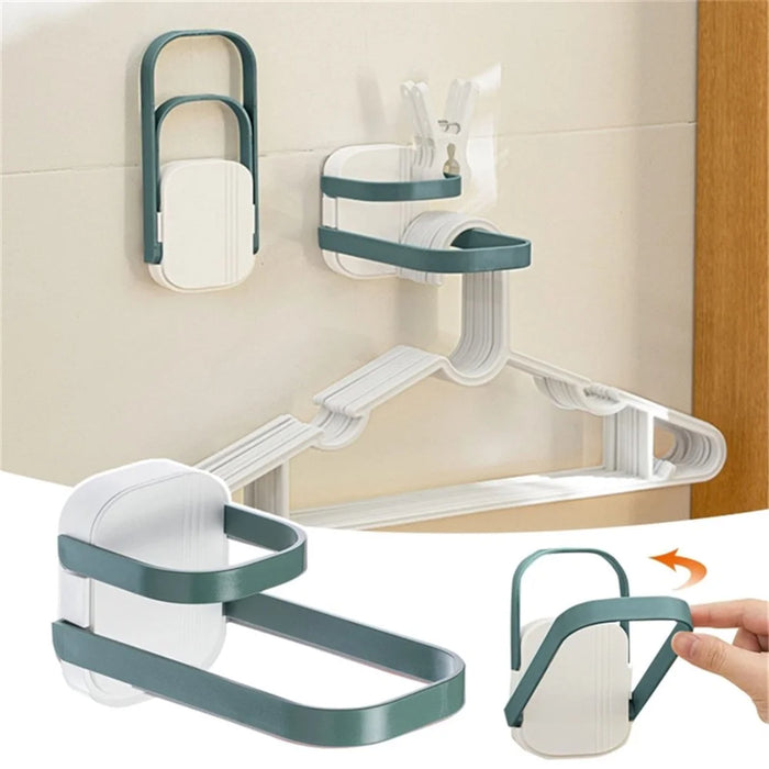 Dual Layer Foldable Storage Shelf for Clothes Hanger Wall-Mounted Clothes Hanger Holder Organizer  - Green - 2