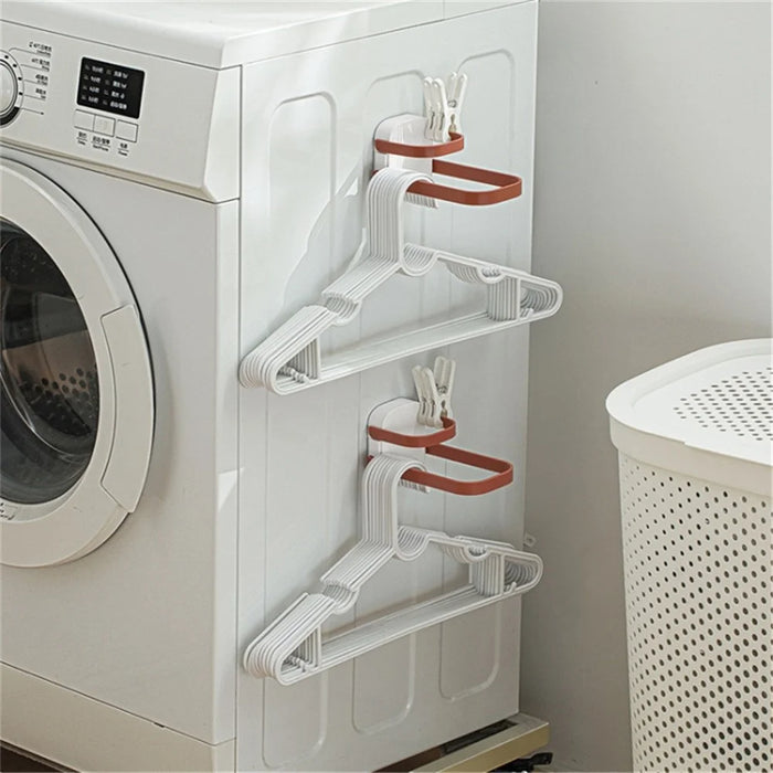 Dual Layer Foldable Storage Shelf for Clothes Hanger Wall-Mounted Clothes Hanger Holder Organizer  - Green - 5