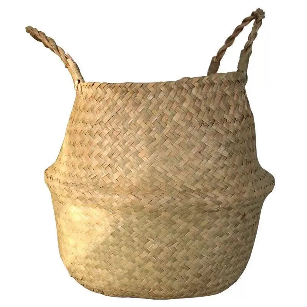 Handwoven Storage Bin Straw Woven Basket Flowerpot Plant Foldable Organizer, Size: L - Yellow - 1