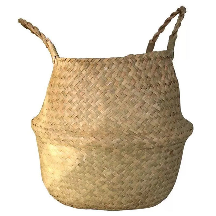 Handwoven Storage Bin Straw Woven Basket Flowerpot Plant Foldable Organizer, Size: L - Yellow - 1