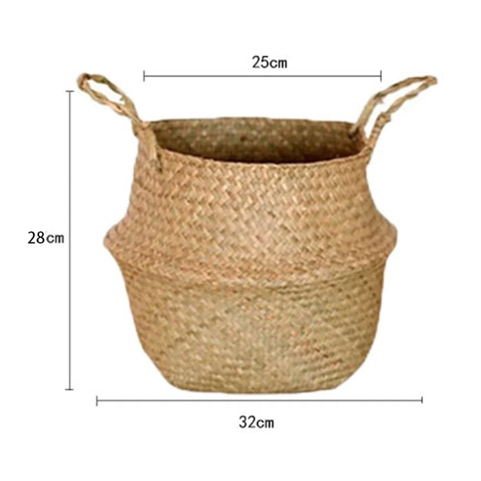 Handwoven Storage Bin Straw Woven Basket Flowerpot Plant Foldable Organizer, Size: L - Yellow - 5