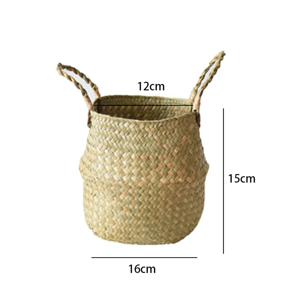 Woven Straw Basket Flowerpot Plant Handwoven Storage Bin Home Decoration Organizer Bag - Yellow - 5
