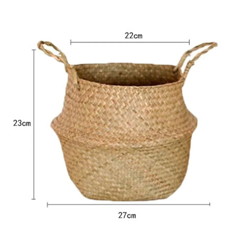 Flowerpot Plant Handwoven Storage Bin Organizer Foldable Bag Straw Woven Basket, Size: M - Yellow - 5