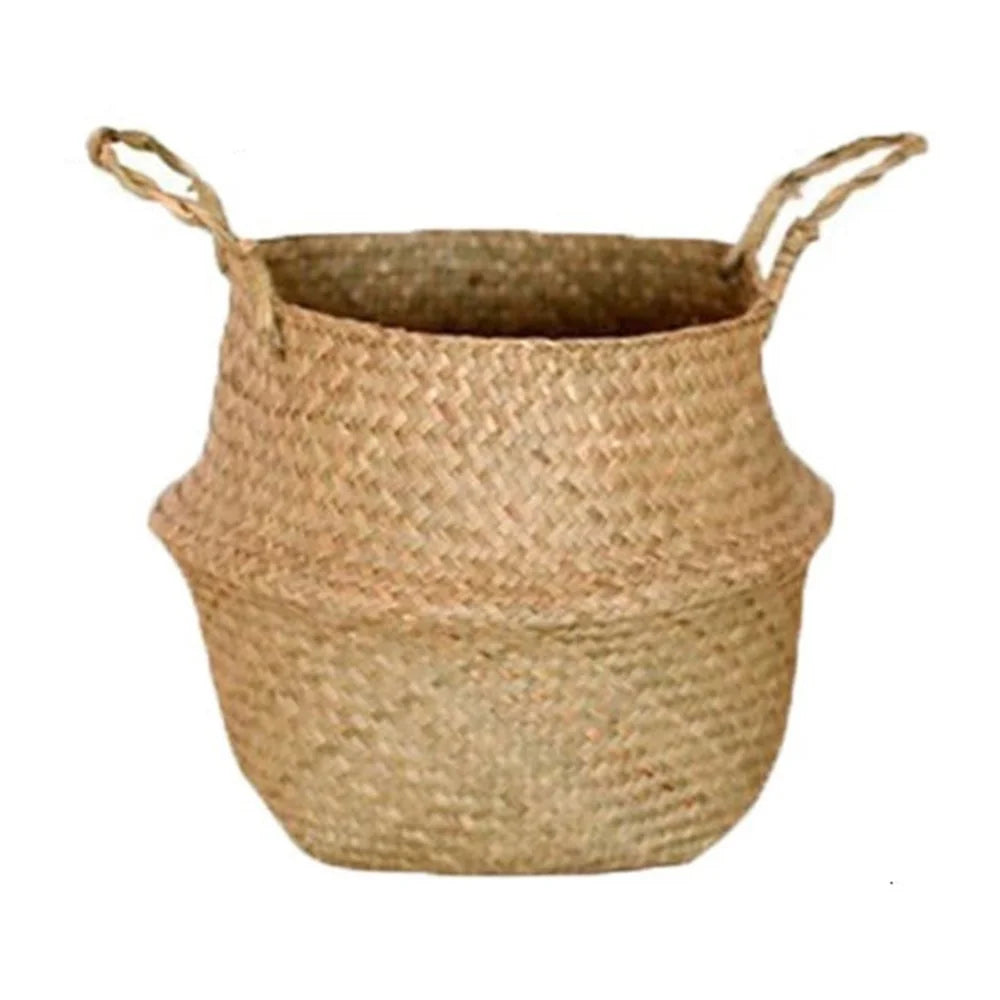 Straw Woven Basket Flowerpot Plant Handwoven Storage Bin Organizer Foldable Bag, Size: XL - Yellow - 1