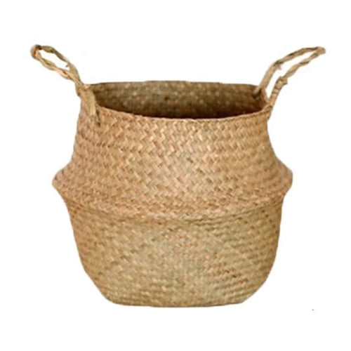 Straw Woven Basket Flowerpot Plant Handwoven Storage Bin Organizer Foldable Bag, Size: XL - Yellow - 1