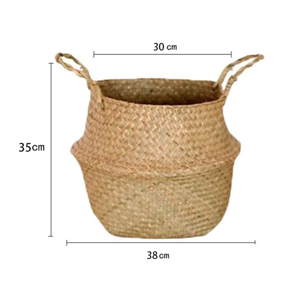Straw Woven Basket Flowerpot Plant Handwoven Storage Bin Organizer Foldable Bag, Size: XL - Yellow - 6