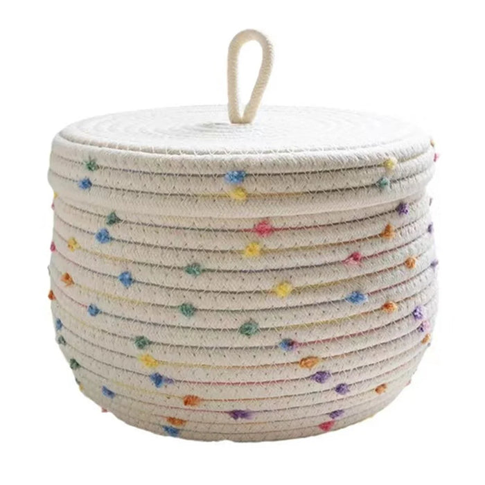 Lid Design Cotton Rope Basket Storage Box Home Decoration Bin for Snacks, Candy, Cookies - White - 1