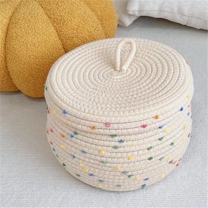Lid Design Cotton Rope Basket Storage Box Home Decoration Bin for Snacks, Candy, Cookies - White - 3