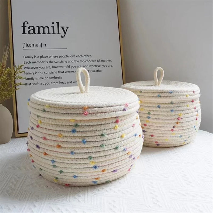Lid Design Cotton Rope Basket Storage Box Home Decoration Bin for Snacks, Candy, Cookies - White - 4