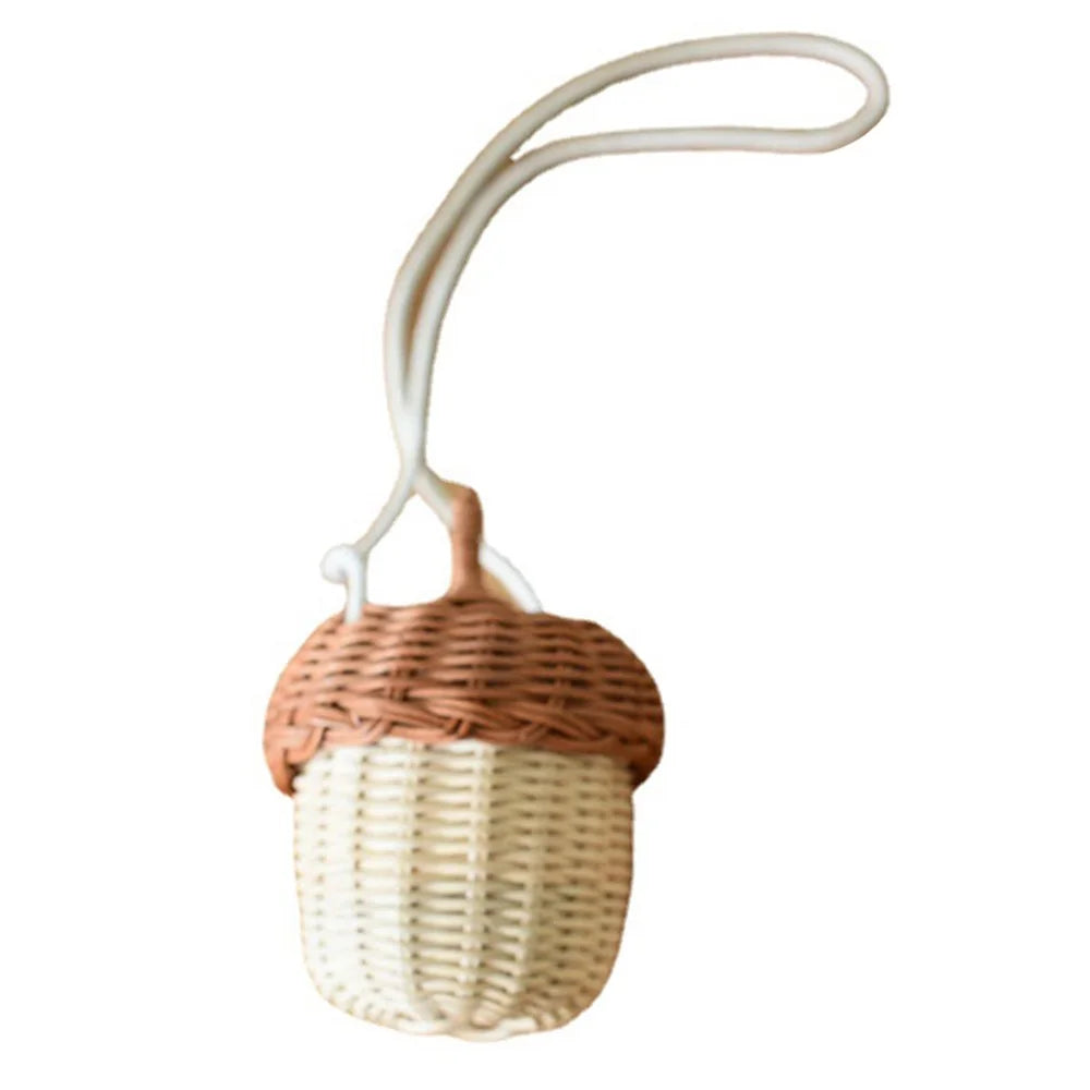 Cute Mini Pinecone Children Crossbody Bag Baby Shooting Rattan Weaving Shoulder Bag - 1