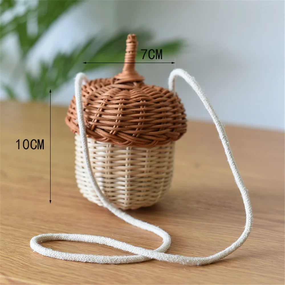 Cute Mini Pinecone Children Crossbody Bag Baby Shooting Rattan Weaving Shoulder Bag - 6