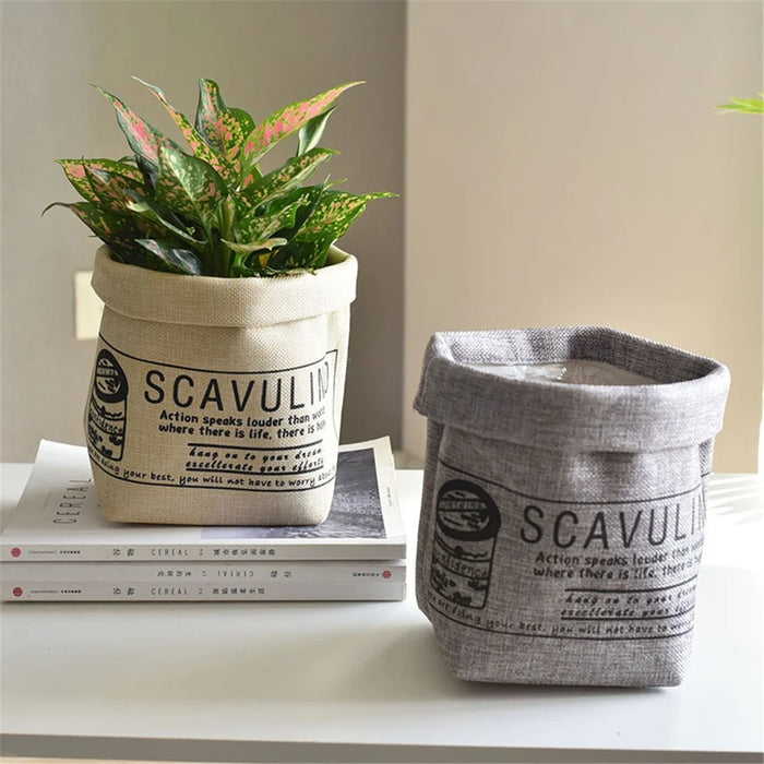 Cloth Art Planter Storage Bag Plant Pot Cover Pouch Decorative Covering Bin Sunflower Daisy Grow Bag - Grey - 3