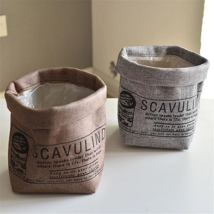 Cloth Art Planter Storage Bag Plant Pot Cover Pouch Decorative Covering Bin Sunflower Daisy Grow Bag - Grey - 4