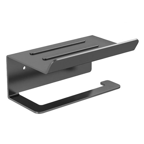 Carbon Steel Wall Mounted Bathroom Toilet Paper Roll Holder Mobile Phone Storage Shelf - Black - 1