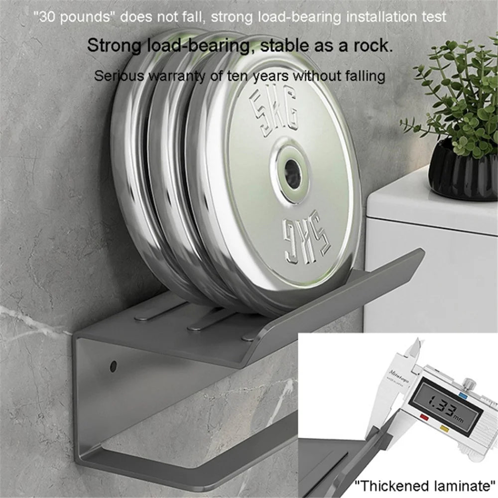 Carbon Steel Wall Mounted Bathroom Toilet Paper Roll Holder Mobile Phone Storage Shelf - Black - 7