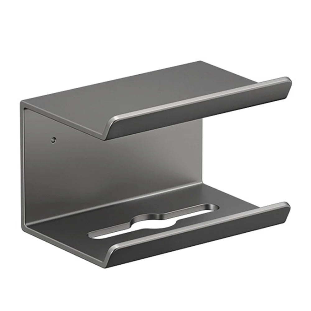 2-in-1 Wall Mounted Carbon Steel Bathroom Toilet Paper Holder with Storage Shelf - Black - 1