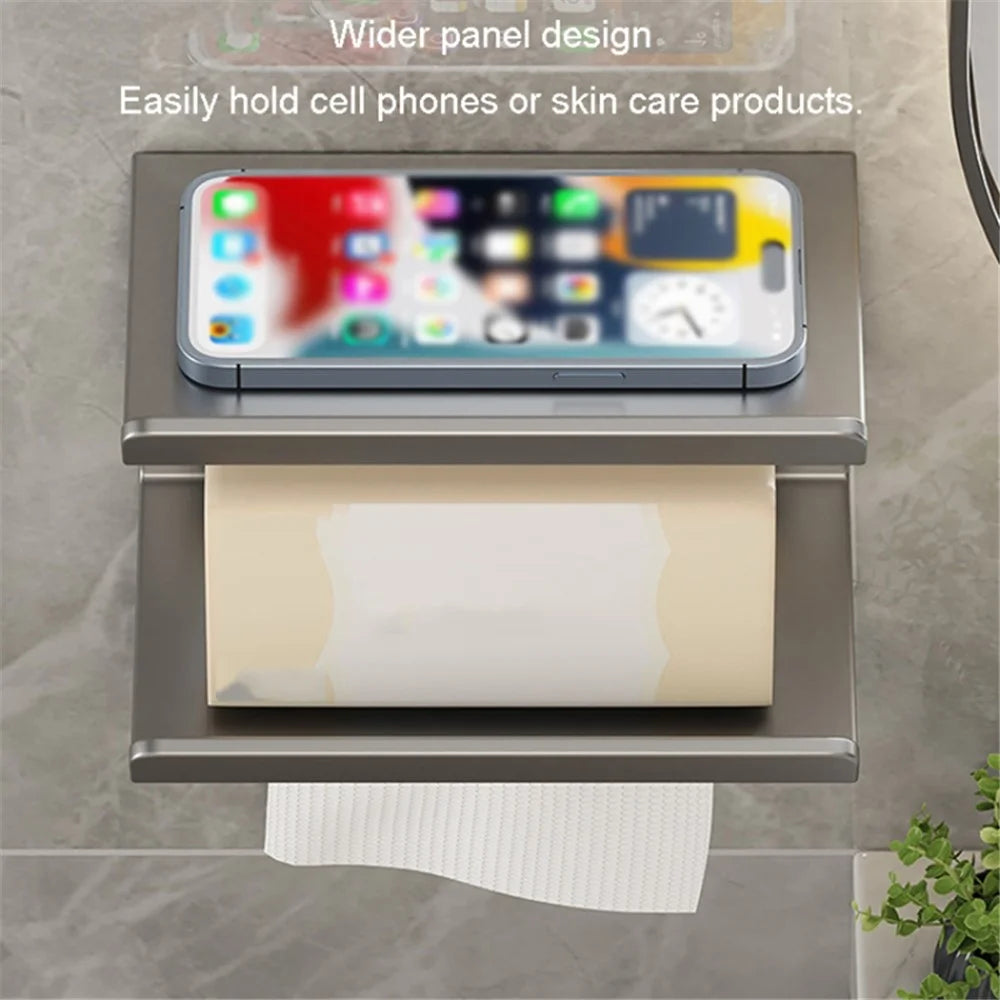 2-in-1 Wall Mounted Carbon Steel Bathroom Toilet Paper Holder with Storage Shelf - Black - 3