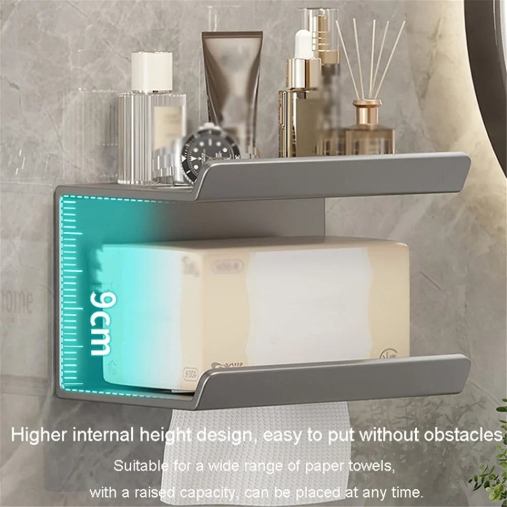 2-in-1 Wall Mounted Carbon Steel Bathroom Toilet Paper Holder with Storage Shelf - Black - 4