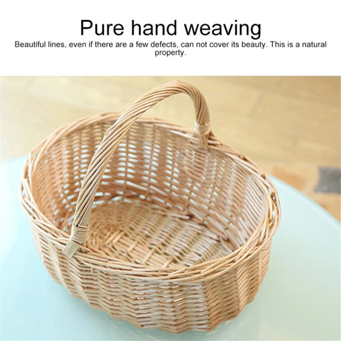 Wicker Picnic Basket with Handle Willow Hand Woven Easter Basket Toy Storage, Size: L - Red Grid - 5
