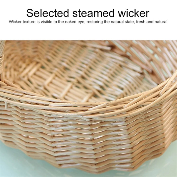Wicker Picnic Basket with Handle Willow Hand Woven Easter Basket Toy Storage, Size: L - Red Grid - 7