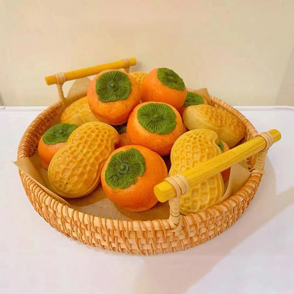 Bread Fruit Storage Basket Woven Rattan Round Tray with Handle L (No FDA) - 3