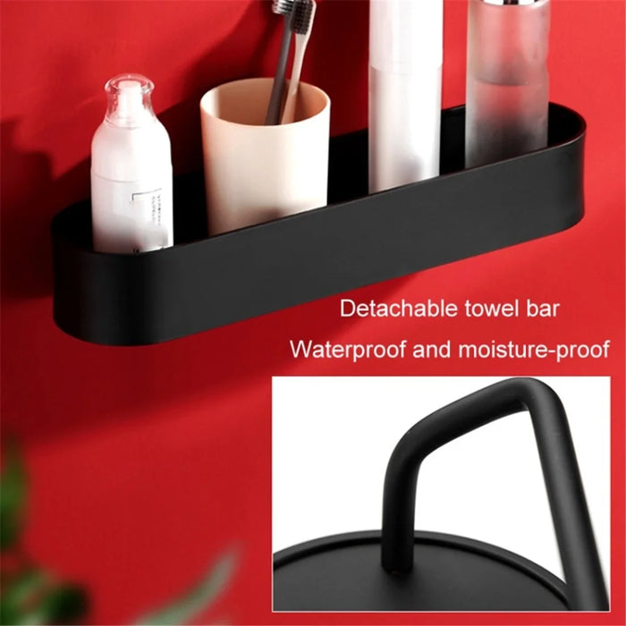 5303 30cm Bathroom Toilet Space Aluminum Storage Rack with Towel Hanging Rod - Black - 2