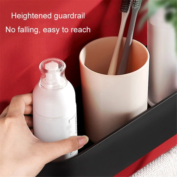 5303 30cm Bathroom Toilet Space Aluminum Storage Rack with Towel Hanging Rod - Black - 5