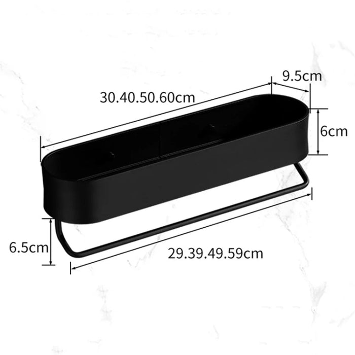 5303 30cm Bathroom Toilet Space Aluminum Storage Rack with Towel Hanging Rod - Black - 7