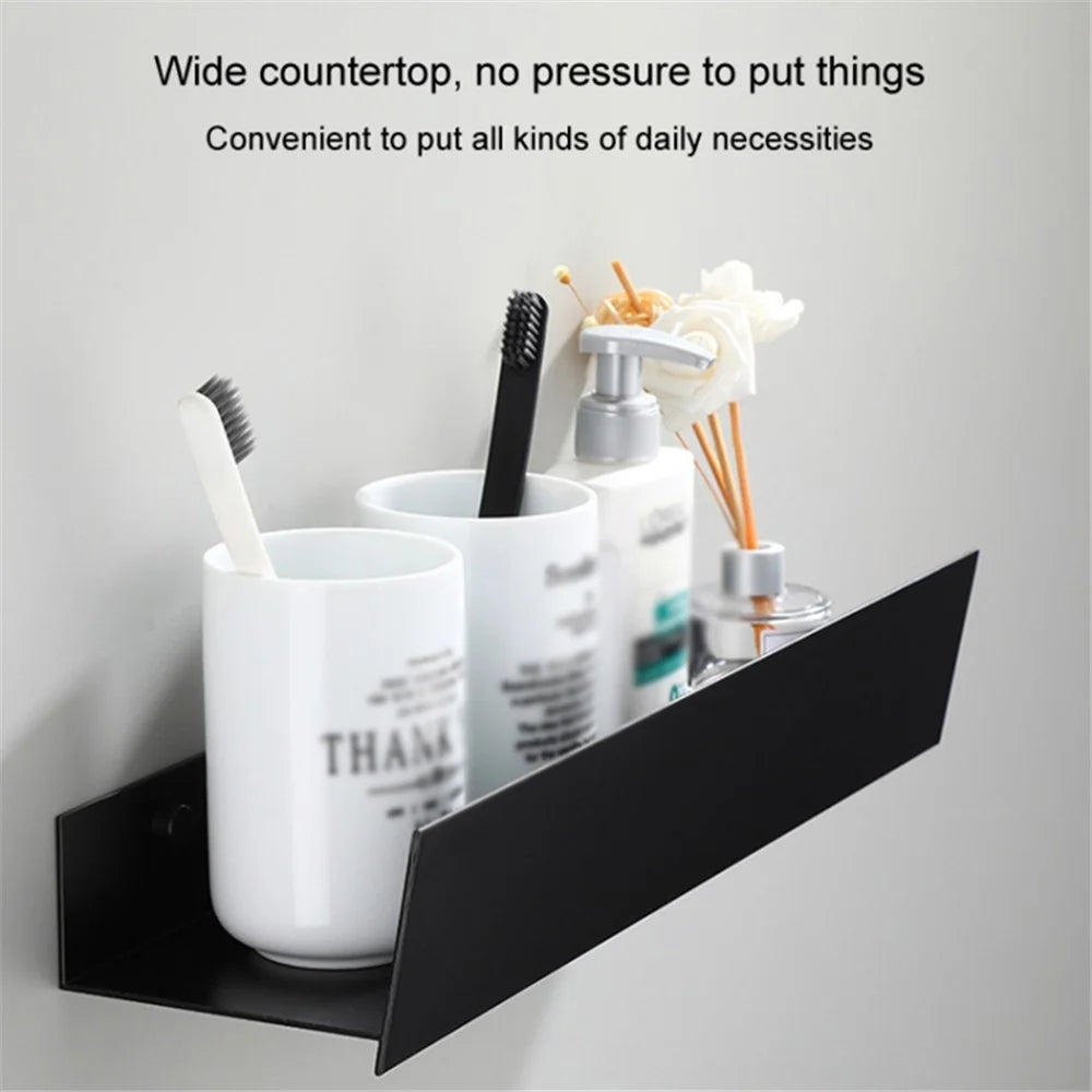 5304 60cm Simple Bathroom Kitchen Wall Mounted Aluminum Storage Rack - Black - 4